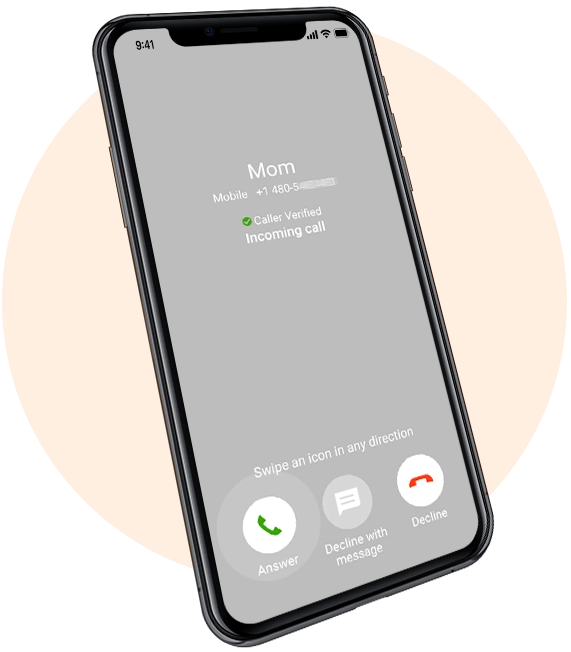 Verified caller ID incoming call from Mom on a smartphone